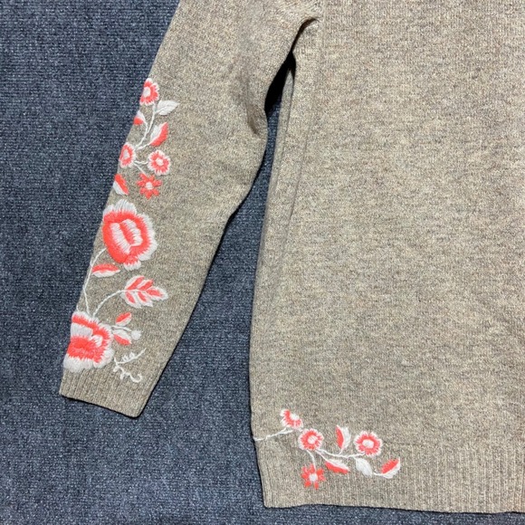 Anthropologie Sleeping On Snow Embroidered Ranunculus Tunic XL Tan Floral Wool - Picture 9 of 14